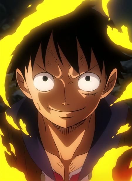 3978527744-3046569723-1boy, wanostyle, monkey d luffy, smiling, straw hat, looking at viewer, solo, upper body, ((masterpiece)), (best quality), (extr.png